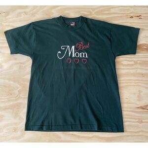 Vintage 90s Fruit Of The Loom T-shirt L Best Mom Embroidered Hearts USA Made Tee